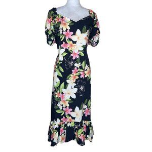 Two Palms Women's Nadina Black Hawaiian Plumeria Panel Midi Dress Plus Size 2XL